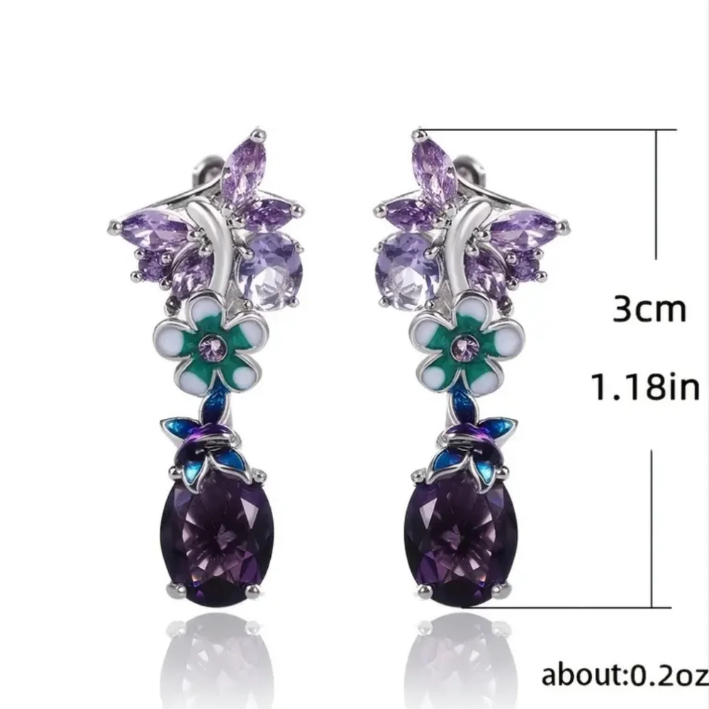 🎀925 Floral Butterfly Amathyst Earrings - Picture 5 of 9